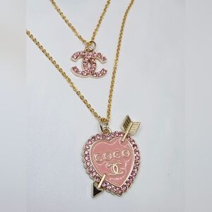 💓CHANEL Pink and Gold Double Pendant Necklace